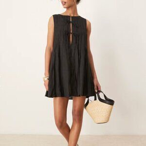 VRG GRL valeria tie front linen mini dress in black
